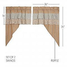Load image into Gallery viewer, Kaila Ticking Gold Ruffled Swag Set of 2 36x36x16