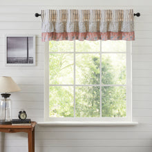 Load image into Gallery viewer, Kaila Ticking Blue Ruffled Valance 16x72