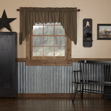 Load image into Gallery viewer, Black or Burgundy Check Scalloped Swag Curtain Set of 2