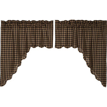 Load image into Gallery viewer, Black or Burgundy Check Scalloped Swag Curtain Set of 2