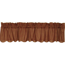 Load image into Gallery viewer, Black or Burgundy Check Scalloped Valance