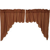 Load image into Gallery viewer, Black or Burgundy Check Scalloped Swag Curtain Set of 2