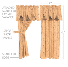 Load image into Gallery viewer, Maisie Short Panel Attached Scalloped Layered Valance Set of 2 63x36
