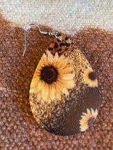 Load image into Gallery viewer, Teardrop Faux Leather Earrings Sunflower 002
