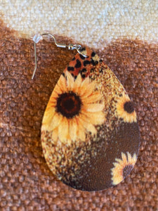 Teardrop Faux Leather Earrings Sunflower 002