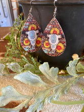 Load image into Gallery viewer, Teardrop Faux Leather Earrings Cow Scull 003
