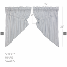 Load image into Gallery viewer, Sawyer Mill Blue Ticking Stripe Prairie Swag Set of 2 36x36x18
