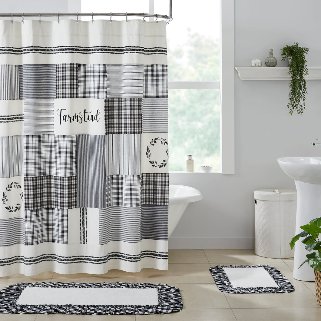 Sawyer Mill Black Stenciled Patchwork Shower Curtain 72x72